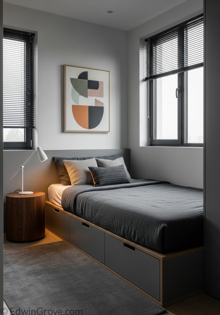 Small masculine bedroom with modern furniture