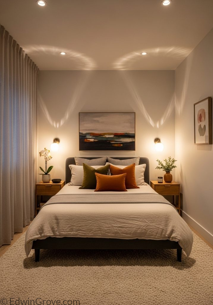 Smart layered lighting design in a small bedroom