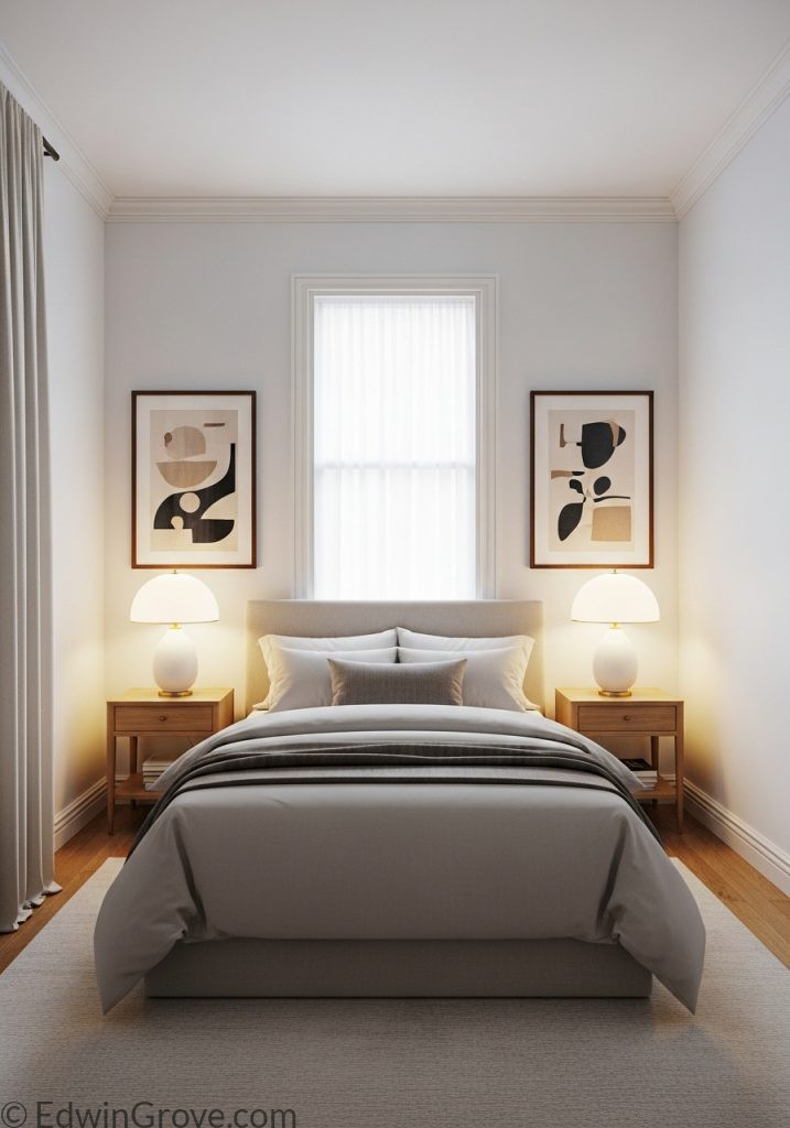 Symmetrical furniture arrangement in a bedroom