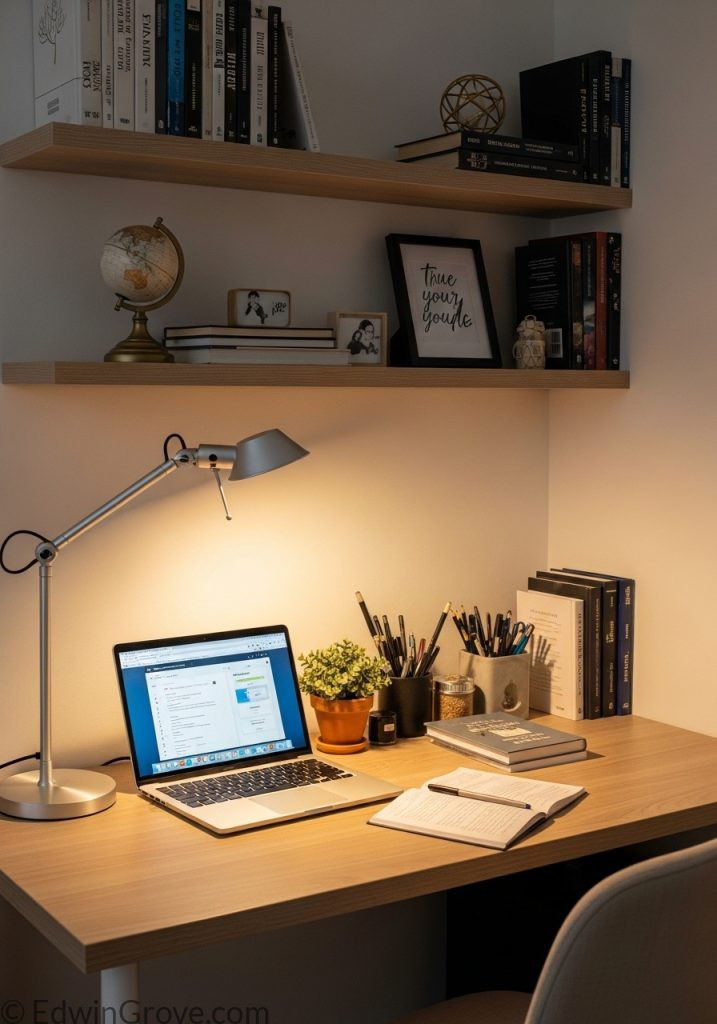 Teen girl study desk setup with organized workspace