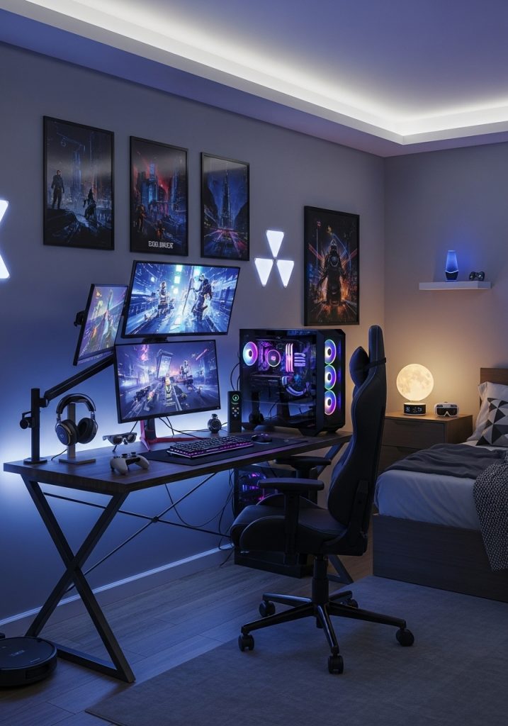 Teenage boy bedroom designed with modern technology and gadgets