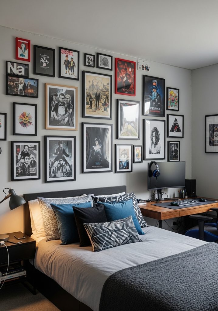 Teenage boy bedroom featuring a stylish gallery wall