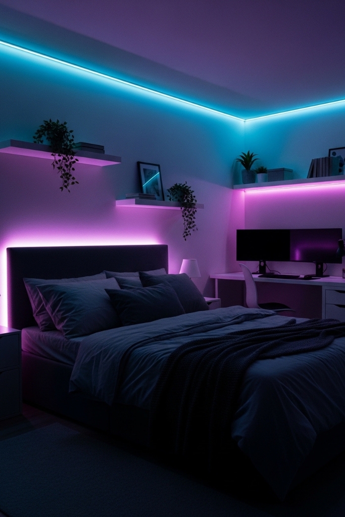 LED lights bedroom ideas for teen boys creating a vibrant and dynamic environment