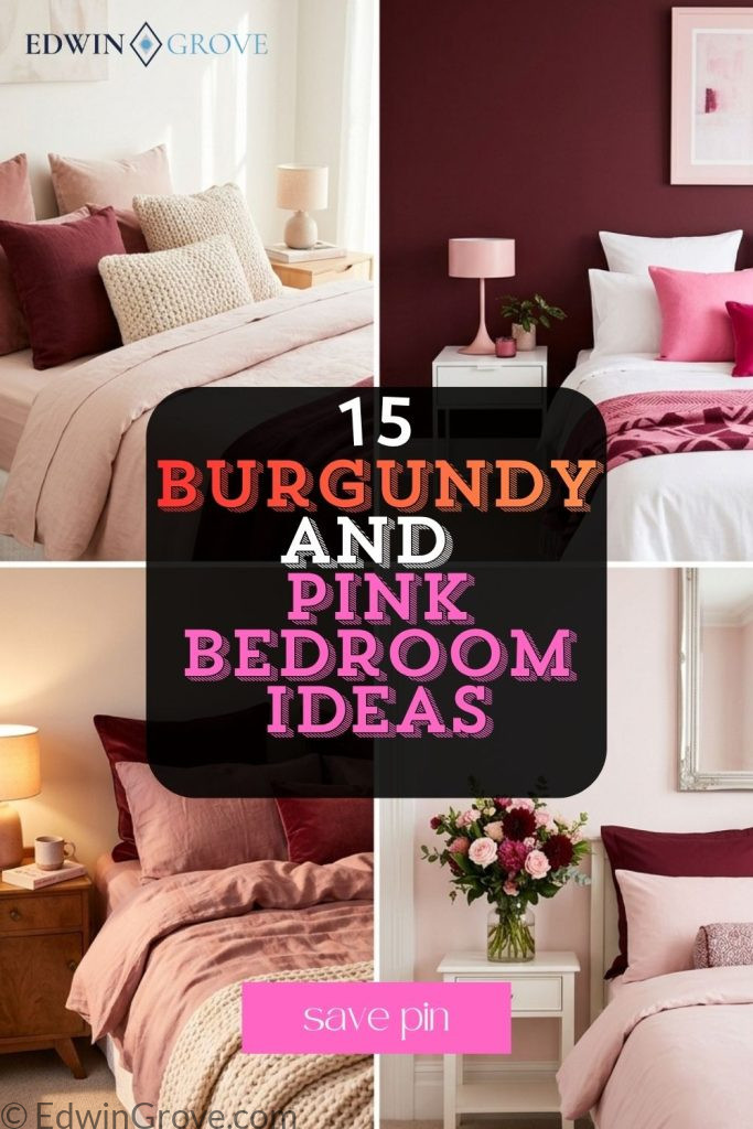  Aesthetic burgundy and pink bedroom with woven wall hanging burgundy blush layered pillows warm lamp and ceramic vase on nightstand